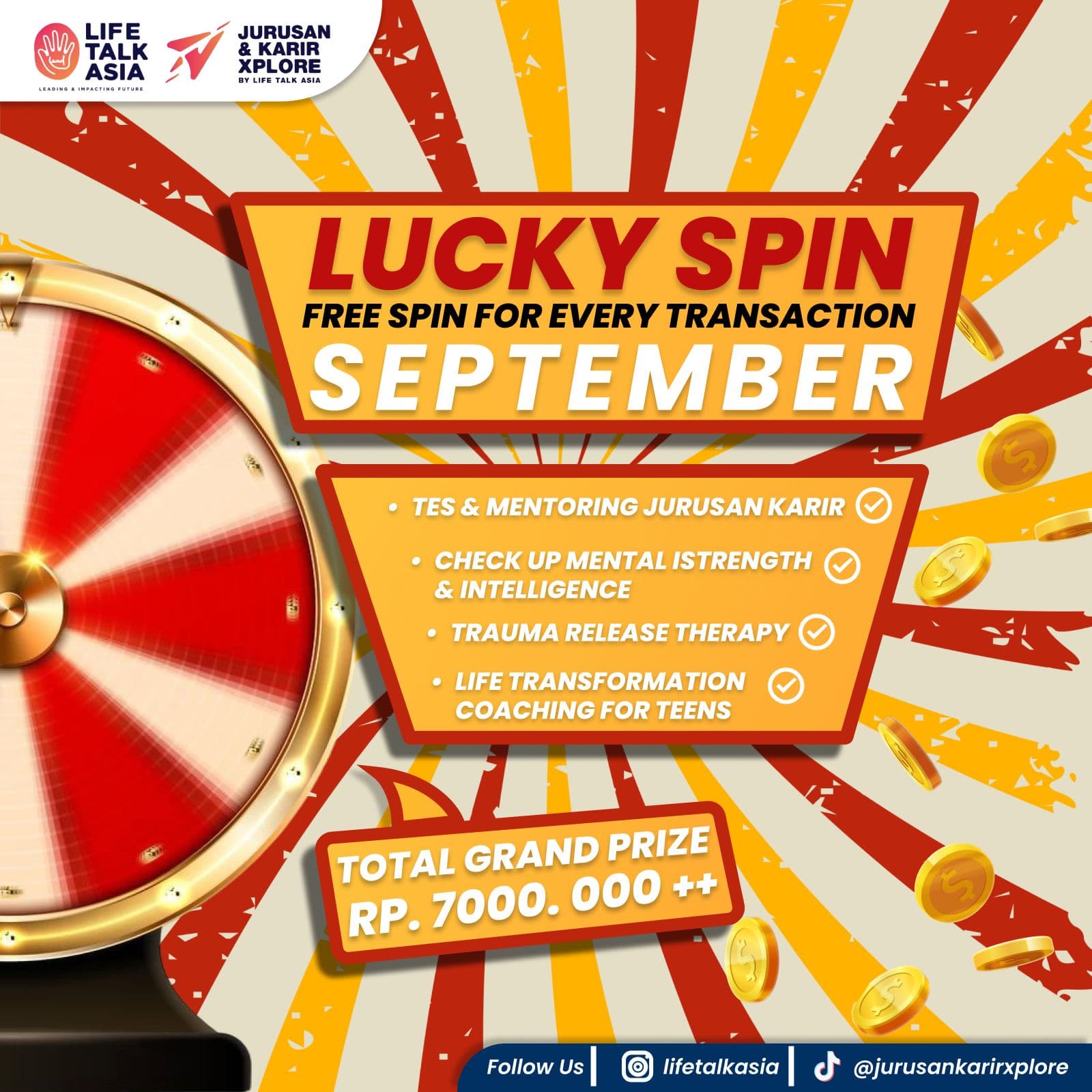 Saatnya wujudkan masa depan lebih cerah dengan ikut Lucky Spin & Doorprize Jurusan & Karir Xplore dari Life Talk Asia