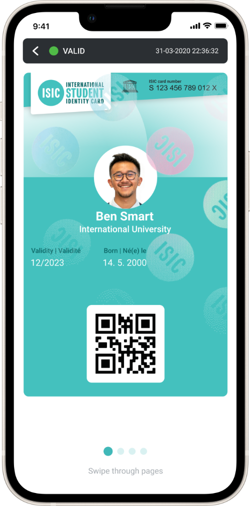 ISIC digital card displayed in the mobile app